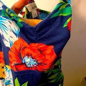 Floral blue summer dress with criss cross back